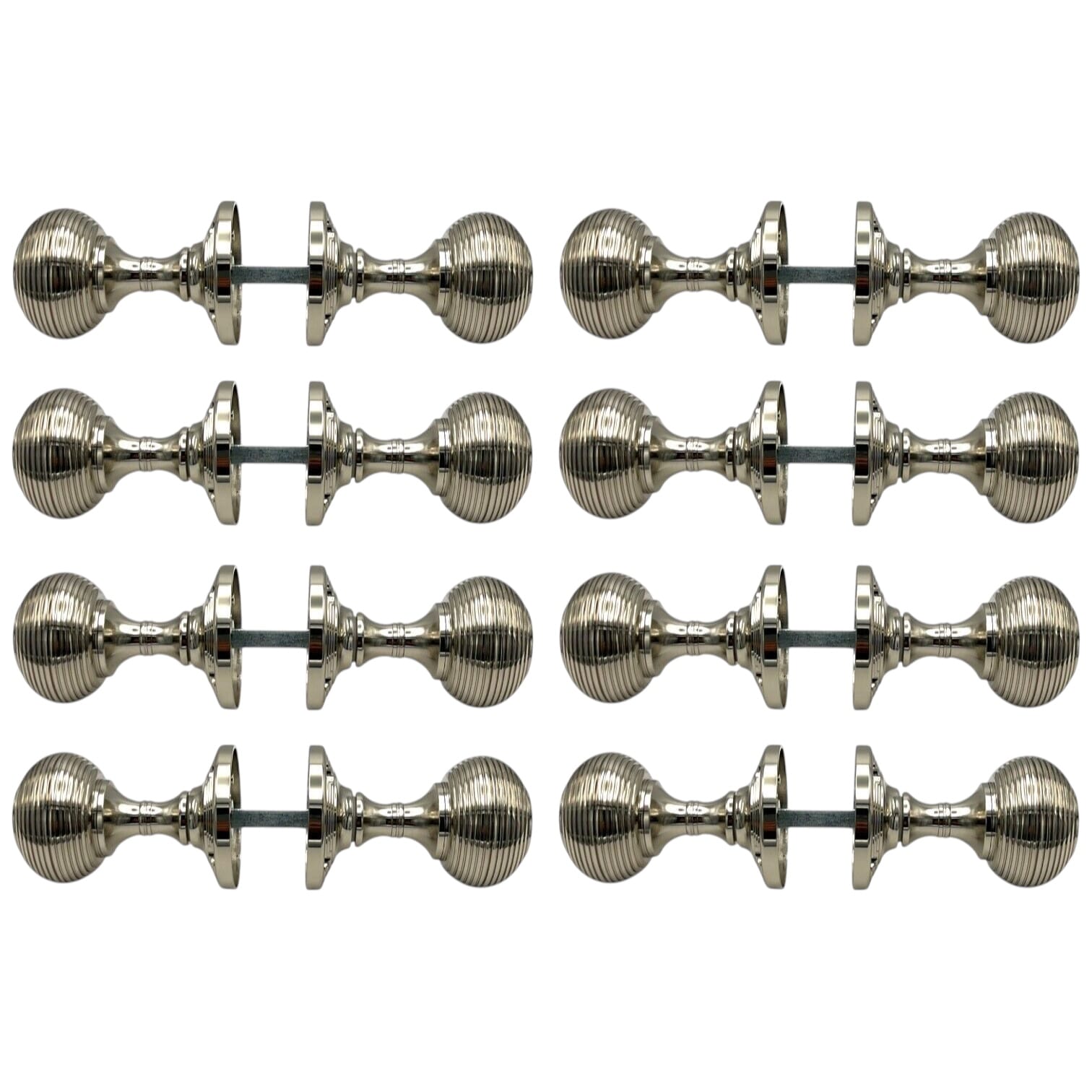 8 Pairs of Polished Nickel Beehive Sprung Mortice Solid Door Knobs Kno ...