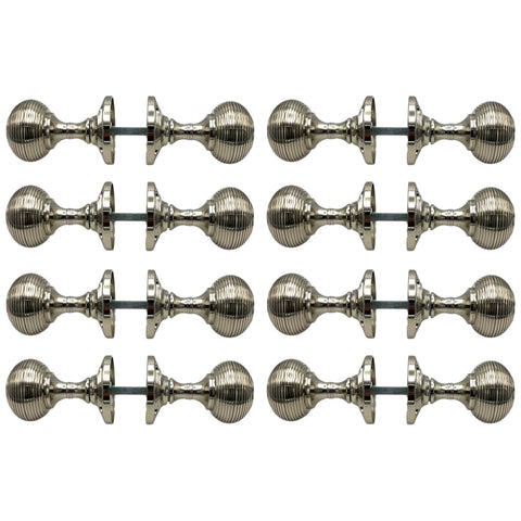 8 Pairs of Polished Nickel Beehive Sprung Mortice Solid Door Knobs Knob Pair Set