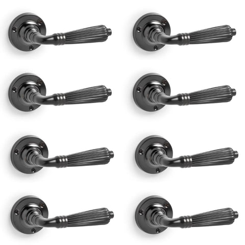 8 Pairs of Powder Coated Black Regency Lever Door Handles