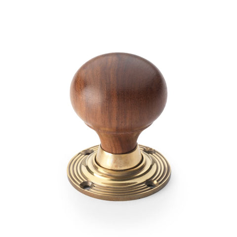 8 Pairs of Rosewood & Aged Brass Bun Door Knobs