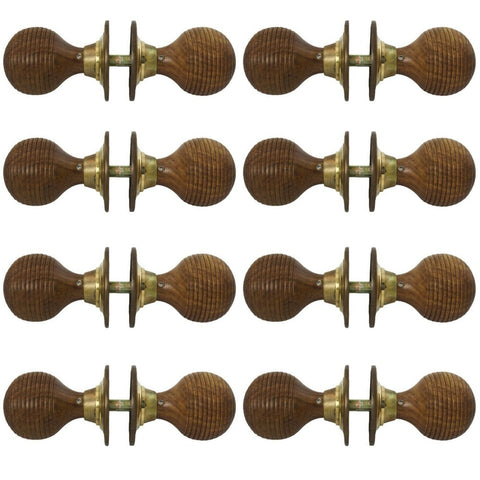 8 pairs rosewood aged brass beehive door knobs