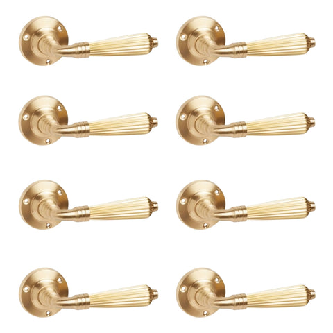 8 Pairs of Satin Brass Regency Lever Door Handles