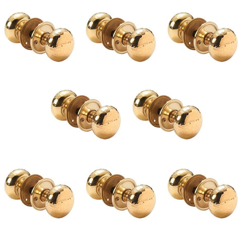 8 Pairs Polished Brass Hammered Cottage Door Knobs