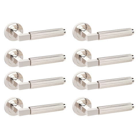 8 Pairs Polished Nickel Linear Reeded Internal Door Handles Set