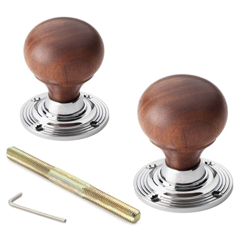 9 Pairs Rosewood Polished Chrome Round Plain Bun Rim Mortice Door Knobs