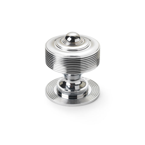 80mm polished chrome reeded centre door knob with matching circular backplate