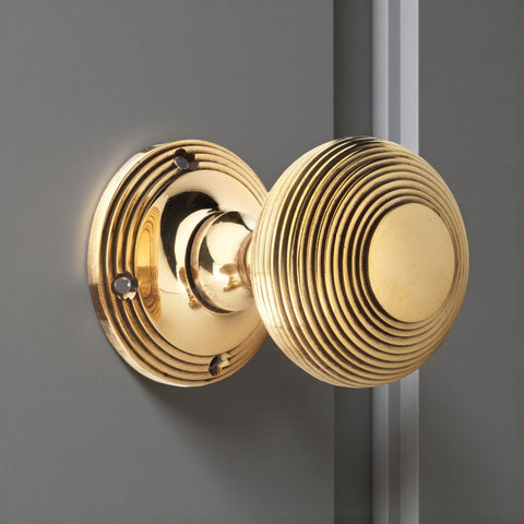 Aged Brass Beehive Mortice Door Knobs