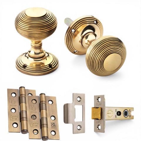 Aged Brass Beehive Mortice Door Knobs