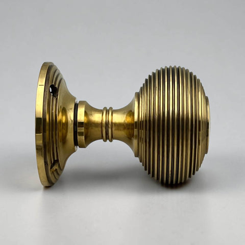 Aged Brass Beehive Mortice Door Knobs Pair 55mm