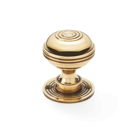 Single Aged Brass Bloxwich Door Knob with Traditional Reeded Backplate