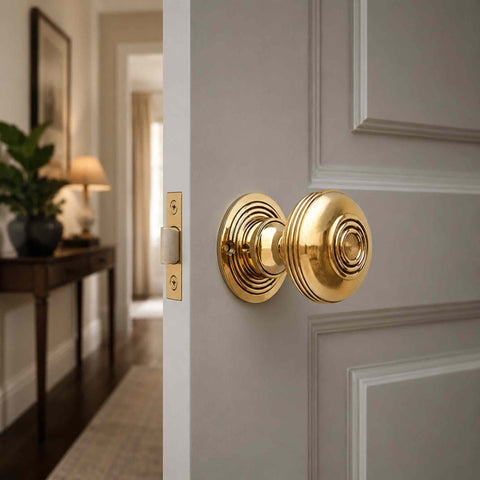 Aged Brass Bloxwich Door Knob Installed on Traditional Internal Door with Matching Latch