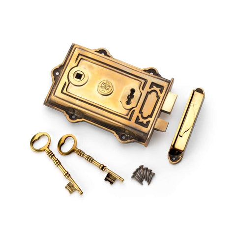 Aged Brass Davenport Rim Lock Pewter Cottage Door Knobs