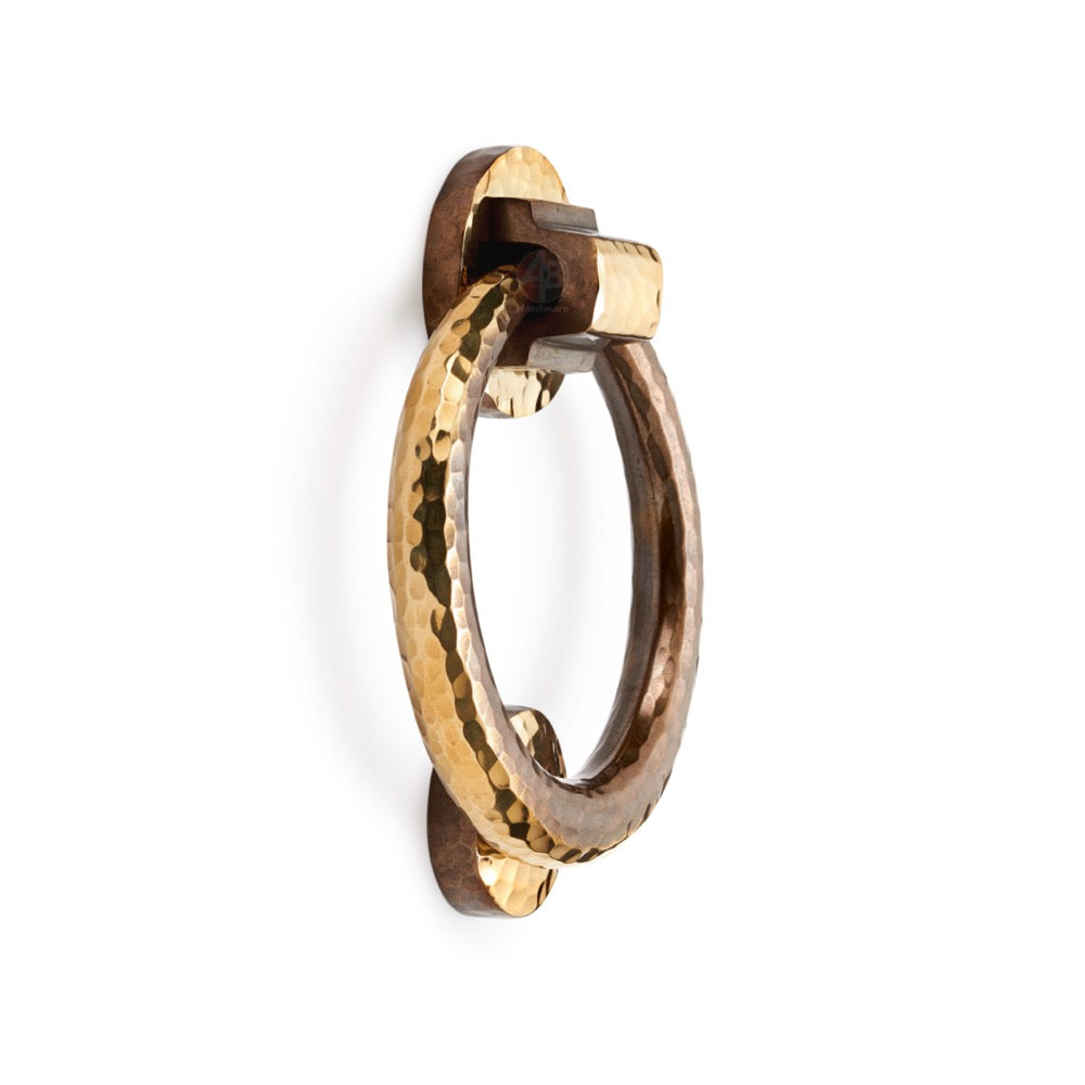aged brass hammered ring door knocker solid brass