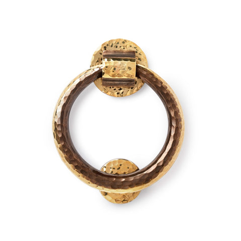 aged brass hammered ring door knocker solid brass