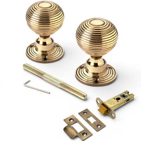 Aged Brass Hollow Beehive Door Knobs