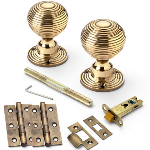 Aged Brass Hollow Beehive Door Knobs