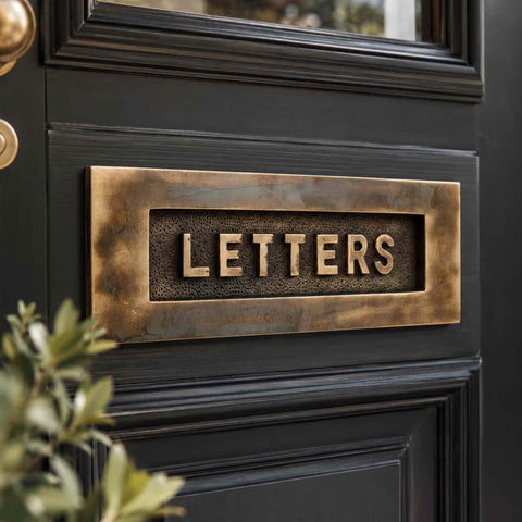 Aged Brass LETTERS Letter Plate 250 x 76mm with Textured Background and Raised Lettering