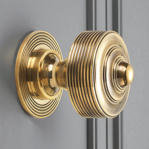Aged Brass Reeded Centre Door Knob