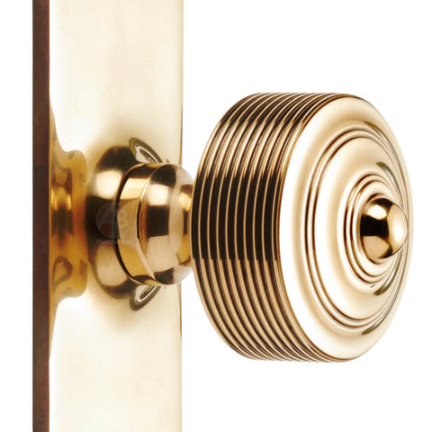 Aged Brass Reeded Door Knobs On Backplate