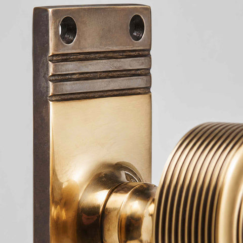 Aged Brass Reeded Door Knobs On Backplate