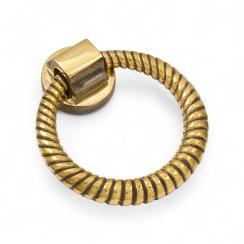 Aged Brass Reeded Ring Door Knocker