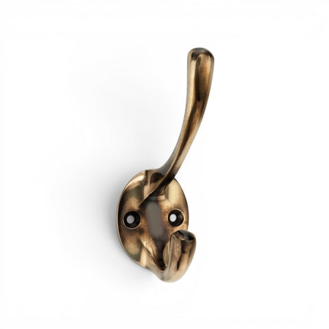 Solid Brass Victorian Coat Hook in Unlacquered Aged Brass Finish – Front View