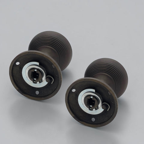 Rear fixing plate view of aged bronze beehive mortice door knobs