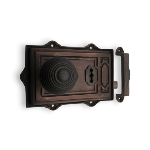 Aged Bronze Davenport Rim Lock Aged Bronze Hollow Beehive Door Knobs Knob Set