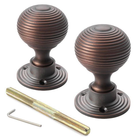 Aged Bronze Davenport Rim Lock Aged Bronze Hollow Beehive Door Knobs Knob Set