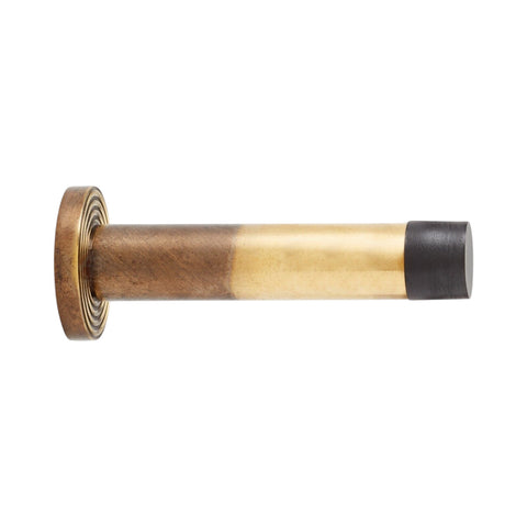 Aged Solid Brass Cylinder Projected Plain Door Stop on Reeded Backplate