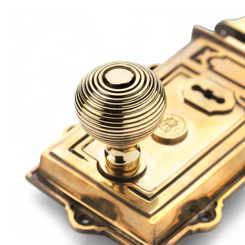 Aged Solid Brass Davenport Rim Lock Beehive Door Knobs Knob Set Solid Antique