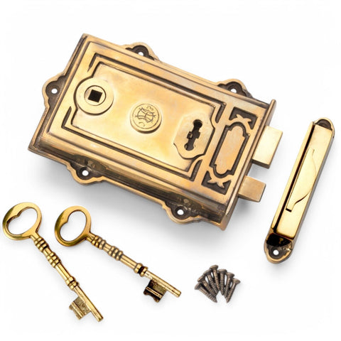 Aged Solid Brass Davenport Rim Lock Beehive Door Knobs Knob Set Solid Antique