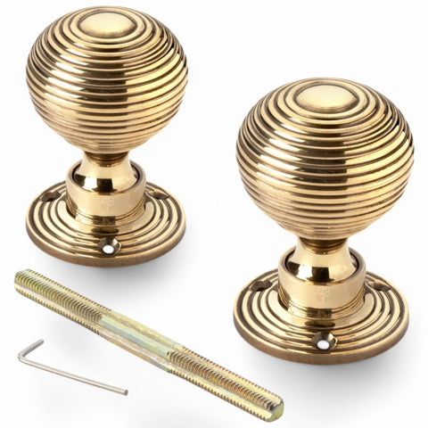 Aged Solid Brass Davenport Rim Lock Beehive Door Knobs Knob Set Solid Antique