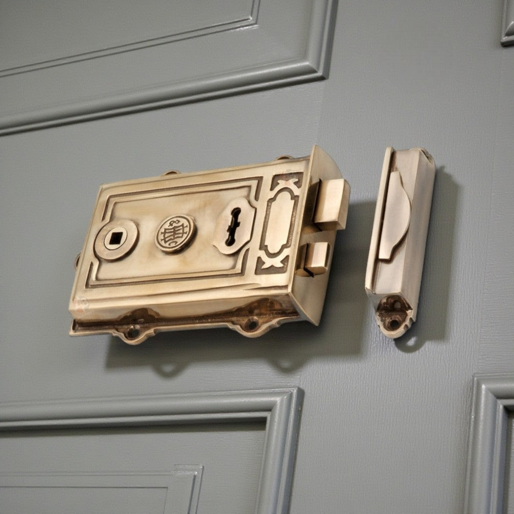Aged Solid Brass Davenport Victorian Rim Lock | AB Hardware – ABHardware