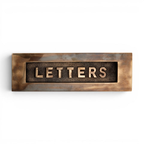 Aged Solid Brass LETTERS Letter Plate 250 x 76mm on White Background