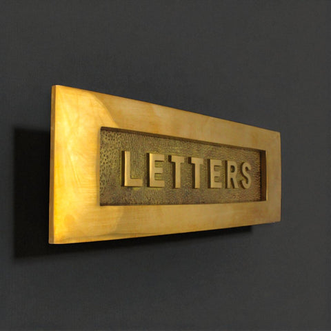 Aged Solid Brass Letters Letter Box Plate 250 x 76mm