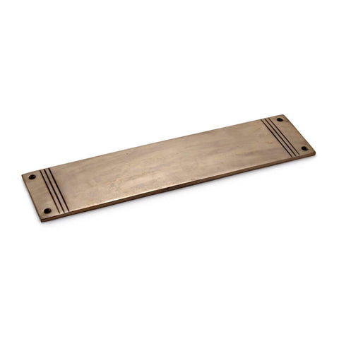 Unlacquered antique reeded push plate, 305mm x 75mm, angled view showing naturally aged finish