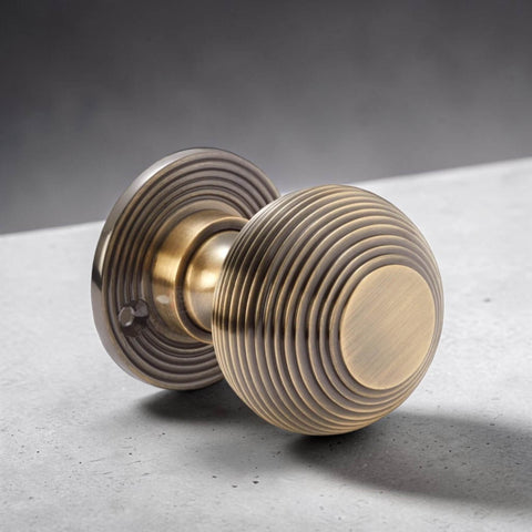 Antique Brass Beehive Mortice Door Knob Studio Lifestyle Image
