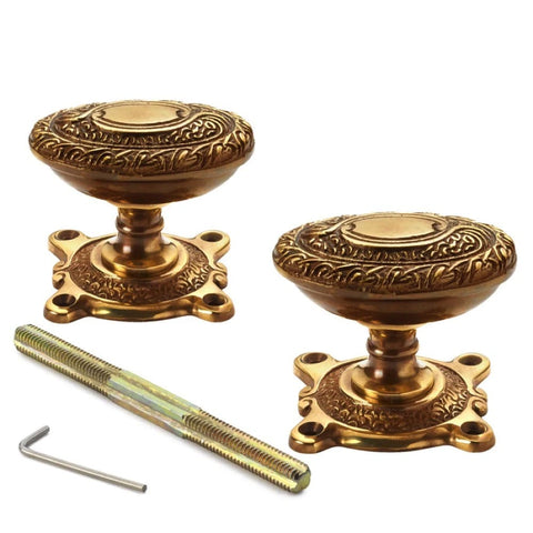 Antique Brass Flanged Rim Lock Aged Brass Floral Oval Door Knobs