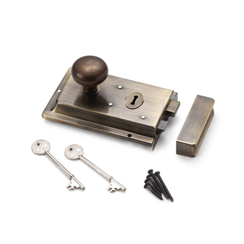 Antique Brass Flanged Rim Lock Antique Cottage Door Knobs