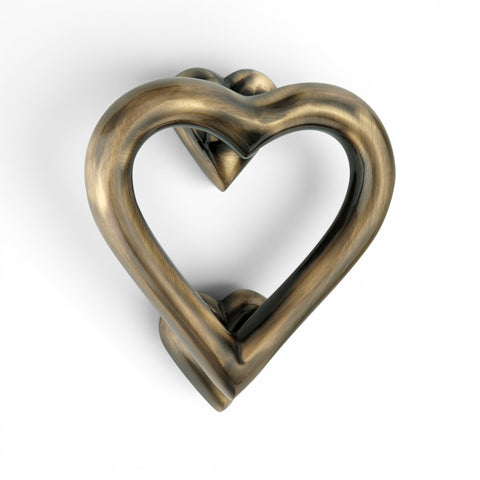 Solid Brass Heart Door Knocker in Antique Brass Finish – Front View