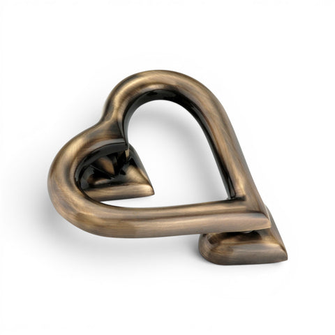 Antique Brass Heart Door Knocker Showing Rear Mounting Points and Matching Striker Plate