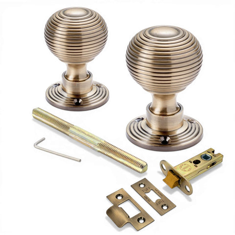 Antique Brass Hollow Beehive Door Knobs