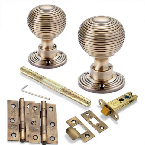 Antique Brass Hollow Beehive Door Knobs