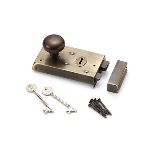 Antique Brass Narrow Rim Lock Antique Cottage Door Knobs