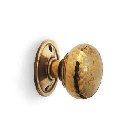 Antique Brass Narrow Rim Lock Hammered Aged Brass Cottage Door Knobs