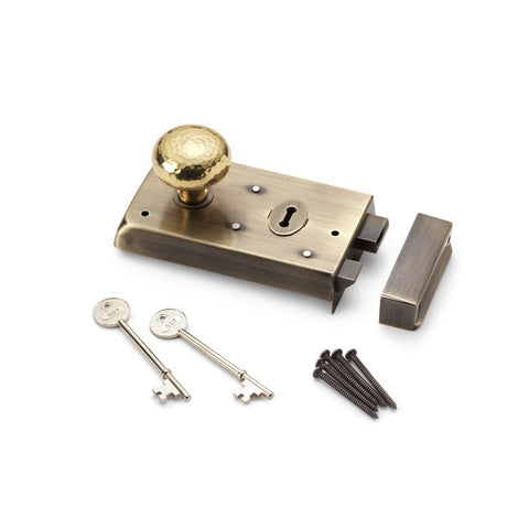 Antique Brass Narrow Rim Lock Hammered Polished Brass Cottage Door Knobs