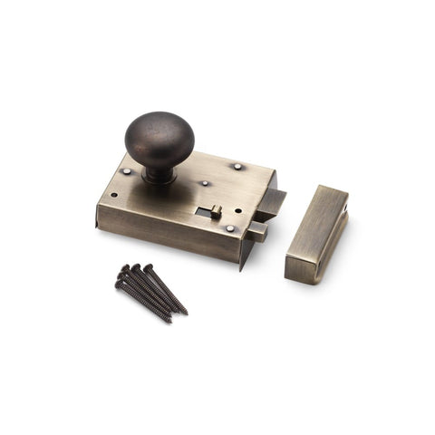 Antique Brass Rim Latch Lock Matt Antique Cottage Door Knobs