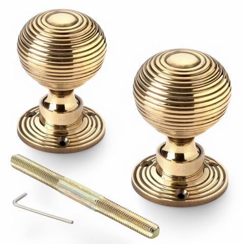 Antique Brass Rim Latch Lock Snib Aged Brass Beehive Door Knobs Knob Set