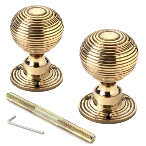 Black Antique Olde Victorian Rim Lock Hollow Aged Brass Beehive Door Knobs